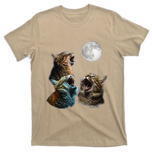 Funny Cat Moon Three Cats Meowling At Moon Cats Howling T-Shirt