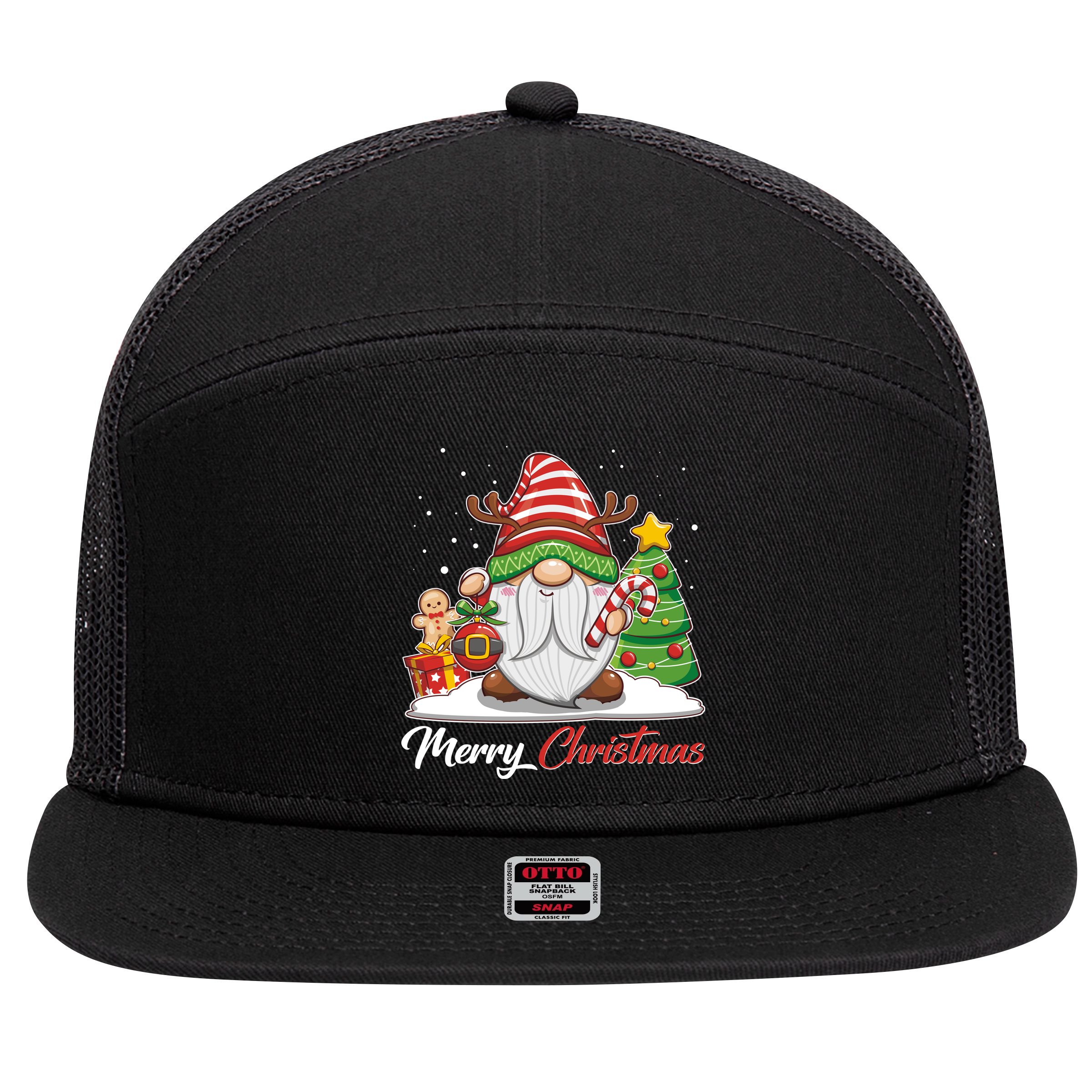 Funny Cute Merry Christmas Gnome 7 Panel Mesh Trucker Snapback Hat