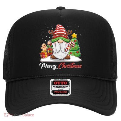 Funny Cute Merry Christmas Gnome High Crown Mesh Back Trucker Hat