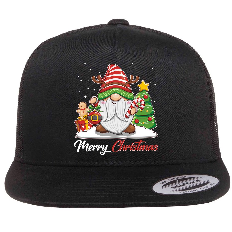 Funny Cute Merry Christmas Gnome Flat Bill Trucker Hat