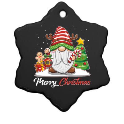 Funny Cute Merry Christmas Gnome Ceramic Star Ornament