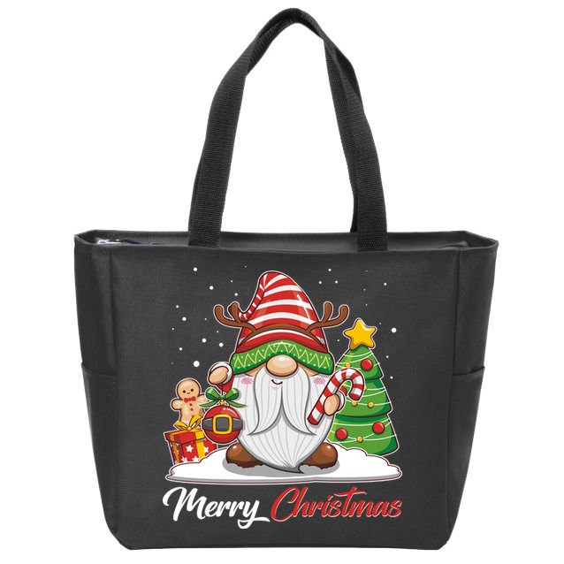 Funny Cute Merry Christmas Gnome Zip Tote Bag