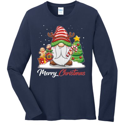 Funny Cute Merry Christmas Gnome Ladies Long Sleeve Shirt