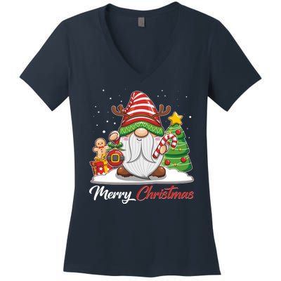 Funny Cute Merry Christmas Gnome Women's V-Neck T-Shirt