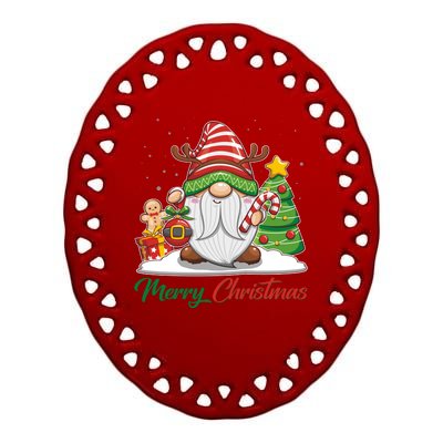 Funny Cute Merry Christmas Gnome Ceramic Oval Ornament