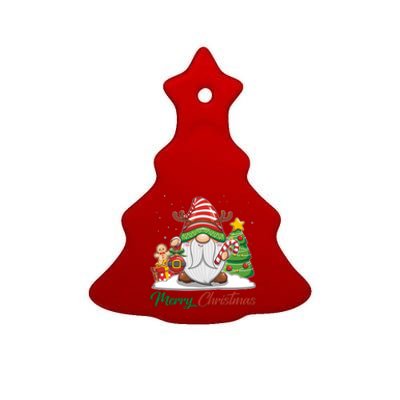 Funny Cute Merry Christmas Gnome Ceramic Tree Ornament