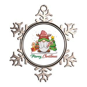 Funny Cute Merry Christmas Gnome Metallic Star Ornament