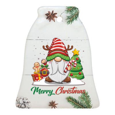 Funny Cute Merry Christmas Gnome Ceramic Bell Ornament