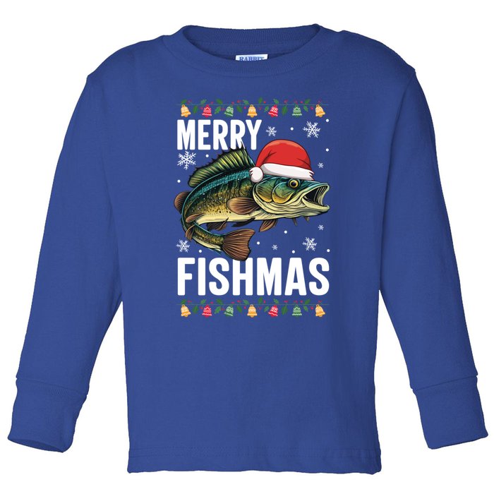 Fishing Christmas Merry Fishmas Sweater Santa Claus Fishers Cute Gift Toddler Long Sleeve Shirt