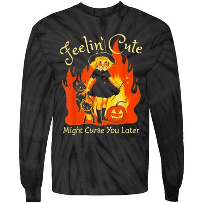 Feeling Cute Might Curse You Later Cute Witch Tie-Dye Long Sleeve Shirt