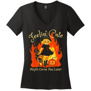 Feeling Cute Might Curse You Later Cute Witch Women's V-Neck T-Shirt