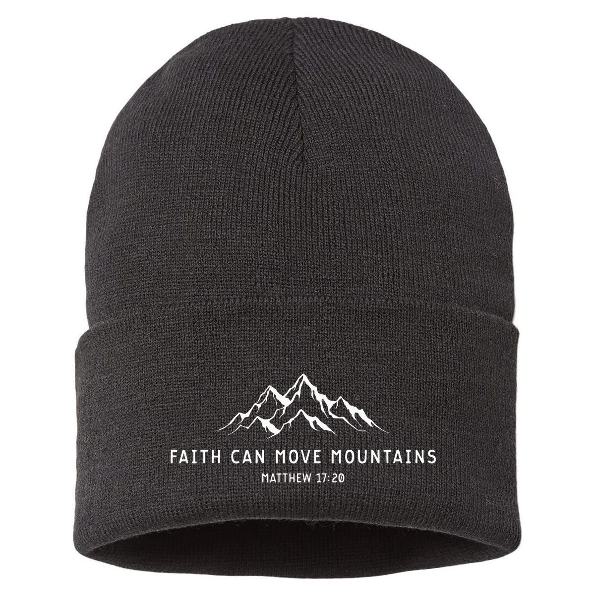 faith can move mountains christian Sustainable Knit Beanie