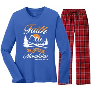 Faith Can Move Mots Design Christian Gift Idea Gift Women's Long Sleeve Flannel Pajama Set 