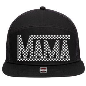 Funny Checkered Mama Black White Gift Women 7 Panel Mesh Trucker Snapback Hat