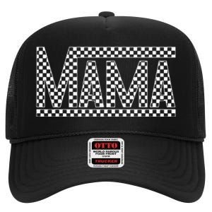 Funny Checkered Mama Black White Gift Women High Crown Mesh Back Trucker Hat