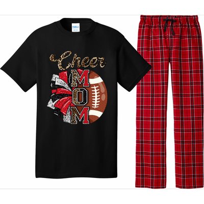 Football Cheer Mom Red Black Pom Leopard Pajama Set