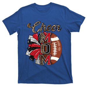 Football Cheer Mom Red Black Pom Leopard T-Shirt