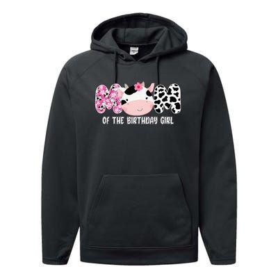 Funny Cow Mom Of The Birthday Girl Cow Farm Birthday Family Performance Fleece Hoodie