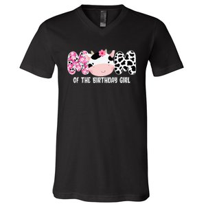 Funny Cow Mom Of The Birthday Girl Cow Farm Birthday Family V-Neck T-Shirt