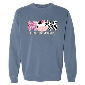 Funny Cow Mom Of The Birthday Girl Cow Farm Birthday Family Garment-Dyed Sweatshirt