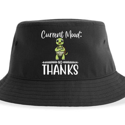 Funny Current Mood No Thanks Cute Turtle Lover Gift Sustainable Bucket Hat