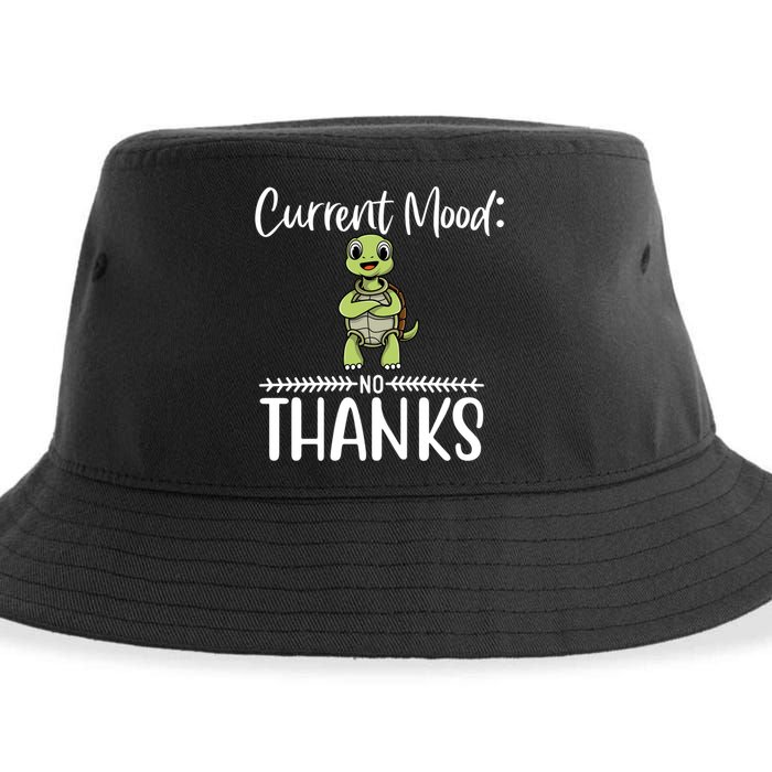 Funny Current Mood No Thanks Cute Turtle Lover Gift Sustainable Bucket Hat