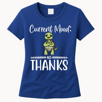 Funny Current Mood No Thanks Cute Turtle Lover Gift Womens T-Shirt