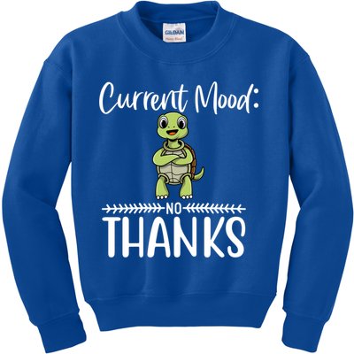 Funny Current Mood No Thanks Cute Turtle Lover Gift Kids Sweatshirt