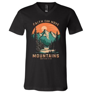 Faith Can Move Mountains Religious Christian V-Neck T-Shirt