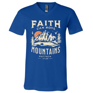 Faith Can Move Mountains Religious Bible Christian Jesus Premium V-Neck T-Shirt