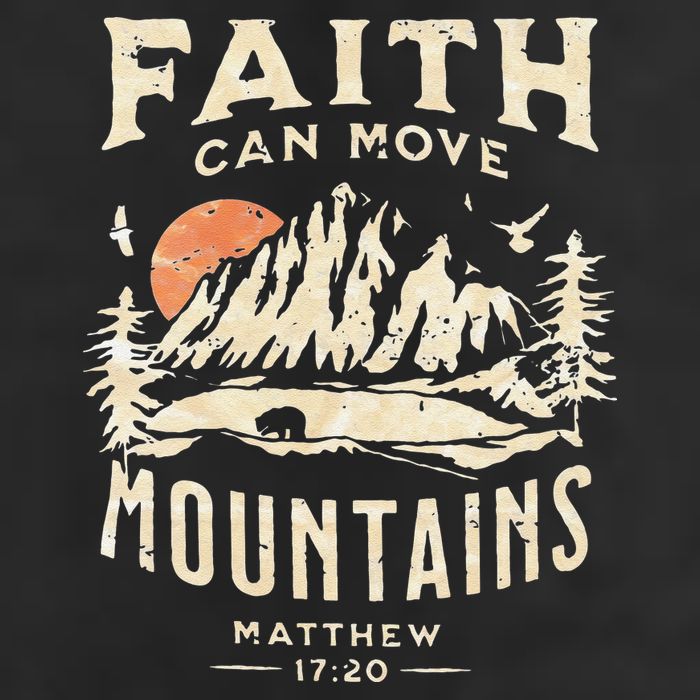 Faith Can Move Mountains Religious Bible Christian Jesus 7 Panel Mesh Trucker Snapback Hat