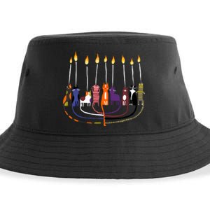 Funny Cat Menorah Hanukkah Sustainable Bucket Hat