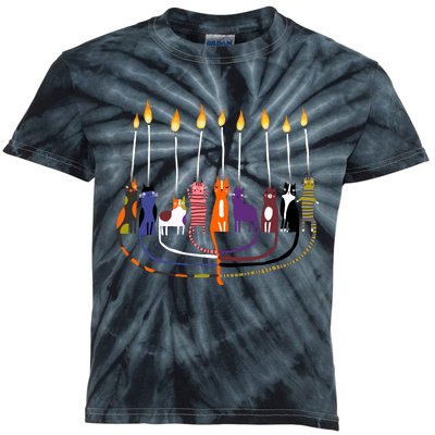 Funny Cat Menorah Hanukkah Kids Tie-Dye T-Shirt