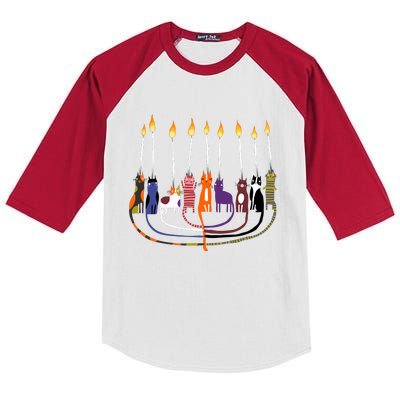 Funny Cat Menorah Hanukkah Kids Colorblock Raglan Jersey