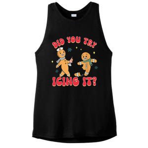 Funny Christmas Nurse Gingerbread Man Did You Try Icing It Ladies PosiCharge Tri-Blend Wicking Tank