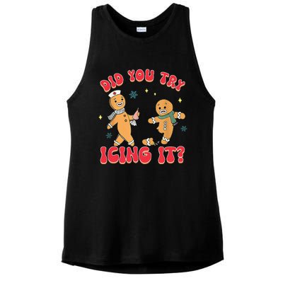 Funny Christmas Nurse Gingerbread Man Did You Try Icing It Ladies PosiCharge Tri-Blend Wicking Tank