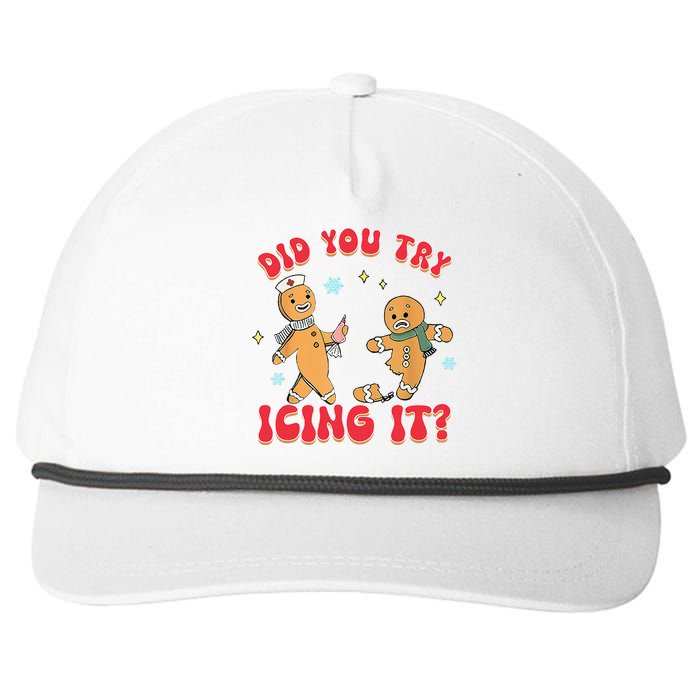 Funny Christmas Nurse Gingerbread Man Did You Try Icing It Snapback Five-Panel Rope Hat