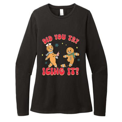 Funny Christmas Nurse Gingerbread Man Did You Try Icing It Womens CVC Long Sleeve Shirt