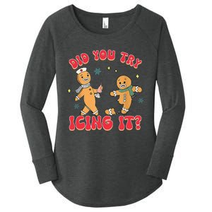 Funny Christmas Nurse Gingerbread Man Did You Try Icing It Women's Perfect Tri Tunic Long Sleeve Shirt