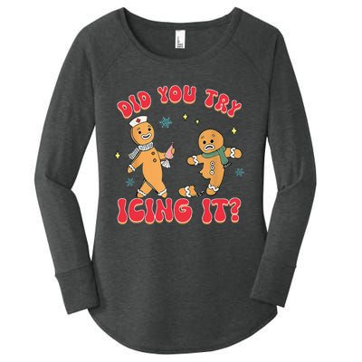 Funny Christmas Nurse Gingerbread Man Did You Try Icing It Women's Perfect Tri Tunic Long Sleeve Shirt