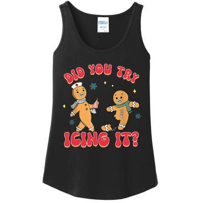 Funny Christmas Nurse Gingerbread Man Did You Try Icing It Ladies Essential Tank