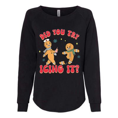 Funny Christmas Nurse Gingerbread Man Did You Try Icing It Womens California Wash Sweatshirt