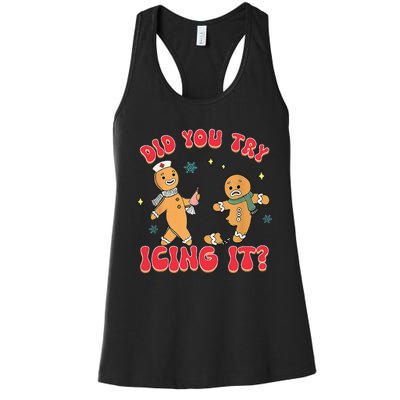 Funny Christmas Nurse Gingerbread Man Did You Try Icing It Women's Racerback Tank