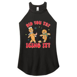 Funny Christmas Nurse Gingerbread Man Did You Try Icing It Women's Perfect Tri Rocker Tank