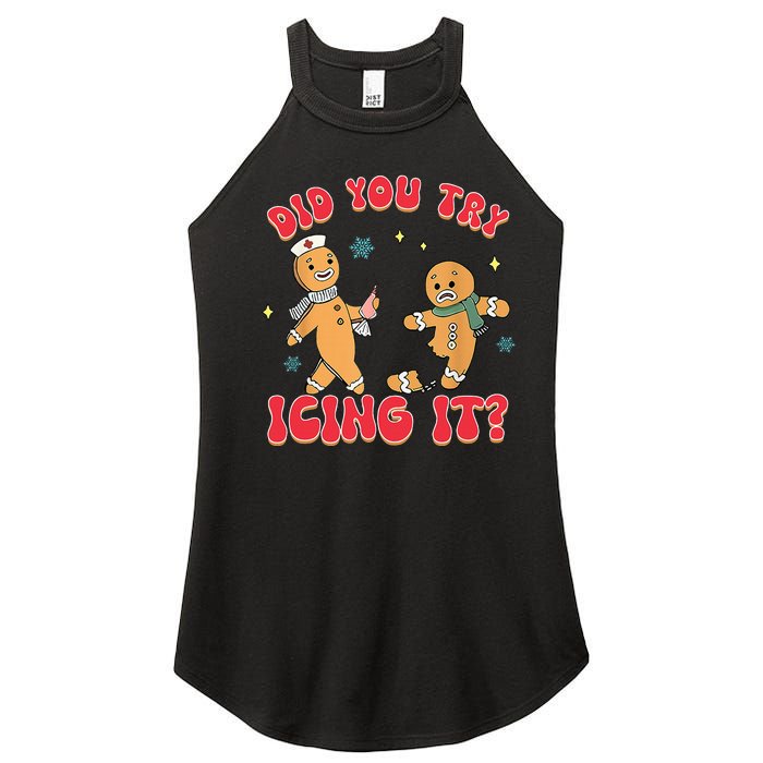 Funny Christmas Nurse Gingerbread Man Did You Try Icing It Women's Perfect Tri Rocker Tank