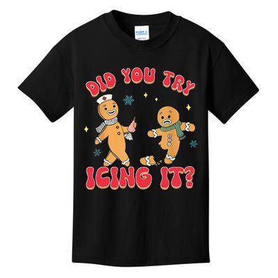 Funny Christmas Nurse Gingerbread Man Did You Try Icing It Kids T-Shirt