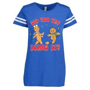 Funny Christmas Nurse Gingerbread Man Did You Try Icing It Enza Ladies Jersey Football T-Shirt