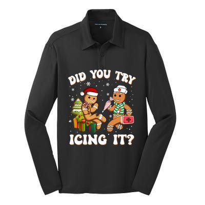 Funny Christmas Nurse Did You Try Icing It Gingerbread Man Sweatshirt Silk Touch Performance Long Sleeve Polo