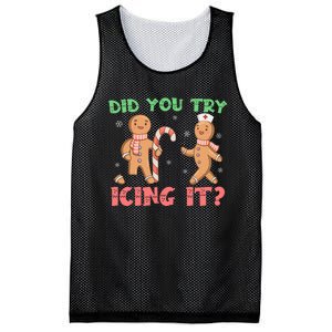 Funny Christmas Nurse Gingerbread Man Did You Try Icing It Mesh Reversible Basketball Jersey Tank