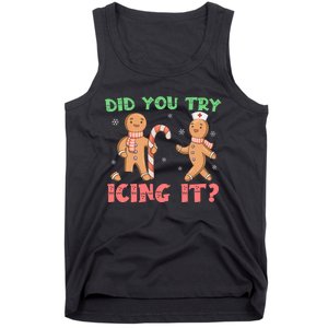 Funny Christmas Nurse Gingerbread Man Did You Try Icing It Tank Top